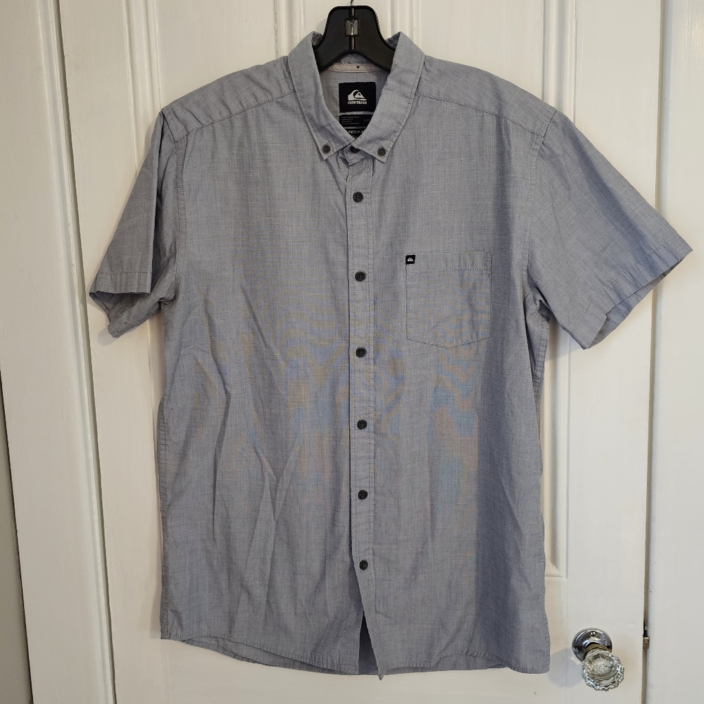 Quiksilver Mens Large Regular Fit Short Sleeve Button Down Blue Cotton/Polyester
